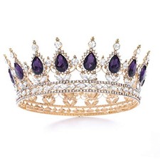 Baroque Queen Crown and Tiara Sparkly Rhinestone Wedding Crown Bride Purple