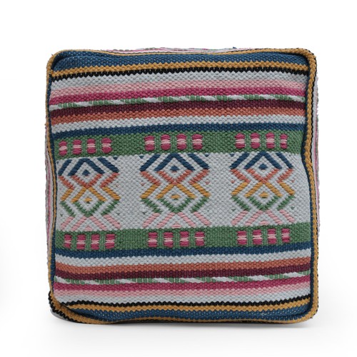 Inca Handcrafted Peruvian Print Square Pouf Ottoman, Multi 16x16x16 - Picture 4 of 5