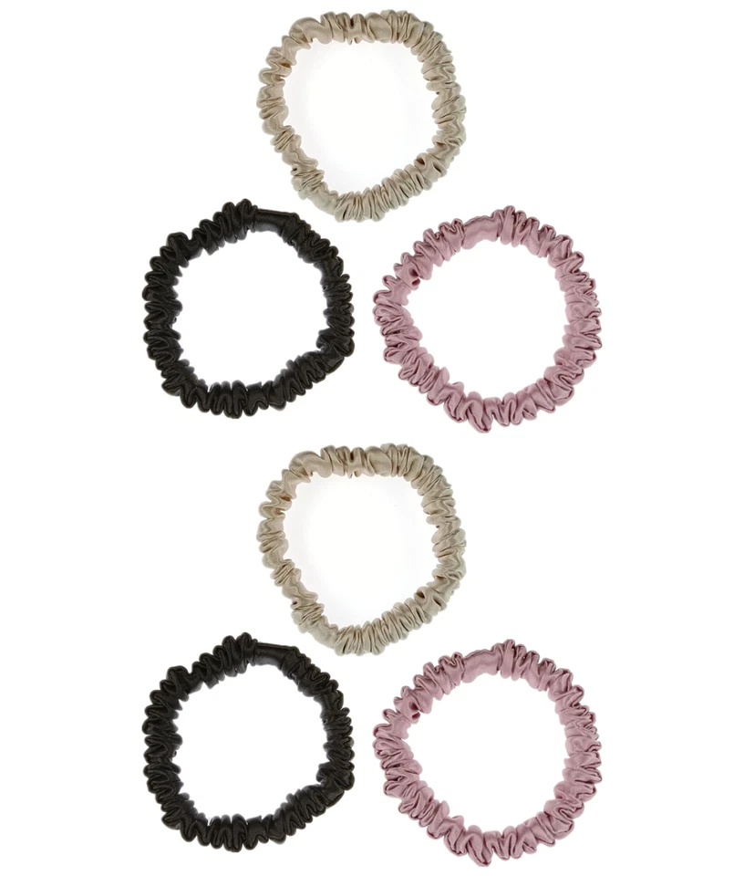Mulberry Silk Hair Bands Scrunchies x 6 100% Silk Ties No Damage Protect Elastic - Image 2 of 4