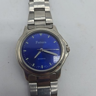 Futura Blue Dial Round Silver Tone Case Stainless St Band Watch 9'' Water Resist!