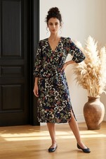 LOFT Womens Floral Maxi Dress New Size 00 P Tie Waist 3/4 Sleeve V-Neck Zip~NWOT