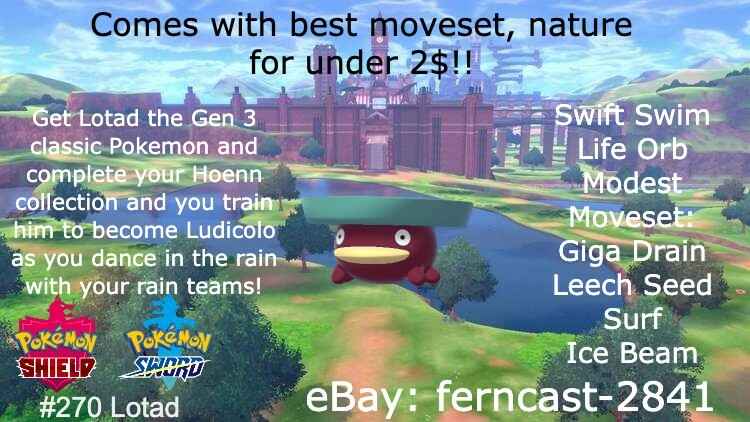 Shiny 6IV Lotad Pokemon Sword Shield Battle Ready Fast Delivery