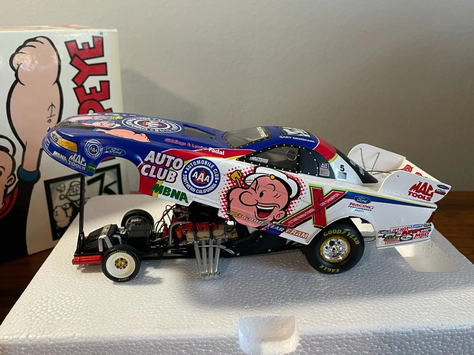 NHRA JOHN FORCE 1:24 Funny Car POPEYE Diecast GARY DENSHAM Drag Racing - Image 2 of 4