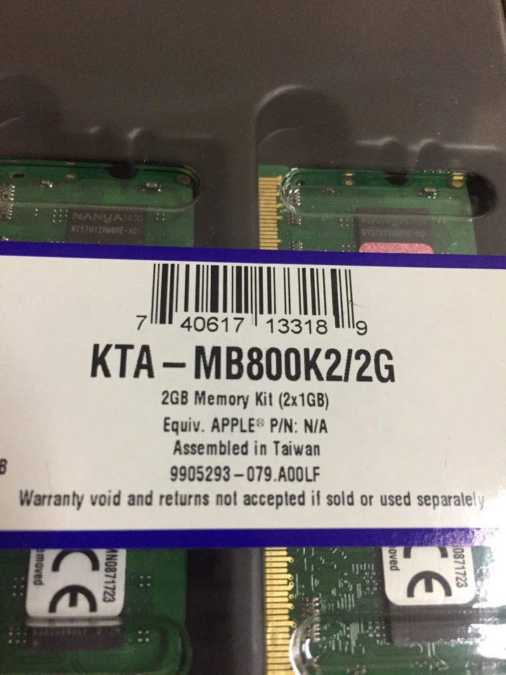 Kingston Technology 2 GB Kit 2x1 GB Memory RAM Apple Macbook (4 STICKS TOTAL!!) - Image 2 of 3