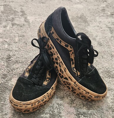 Vans Old Skool Plateauschuhe schwarz braun Leopardenmuster Damen UK 3