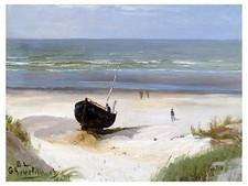 Seascape Beach Boat sea by B. Lindholm Tile Mural Kitchen Backsplash Ceramic