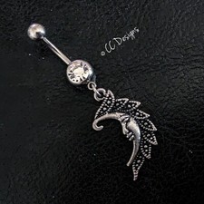 14g  Dangle Burnished Vintage Boho Crescent Moon Belly Button Ring (B186)