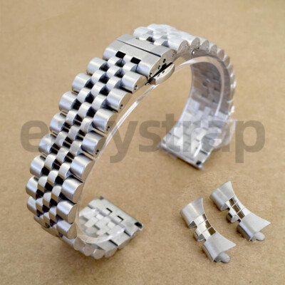 12mm-24mm Silber Massives Armband Gerades+Gebogenes Ende Edelstahl Uhrenarmband