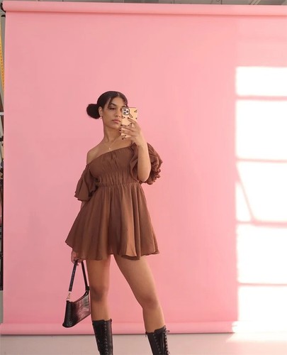 Women Casual Summer Dress Fashion Sexy Solid Color Elegant Short Puff Sleeve Off - Foto 15 di 27
