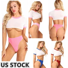Sexy Women Cosplay Uniform Crop Top Bikini Set School Girl Japanese Costume