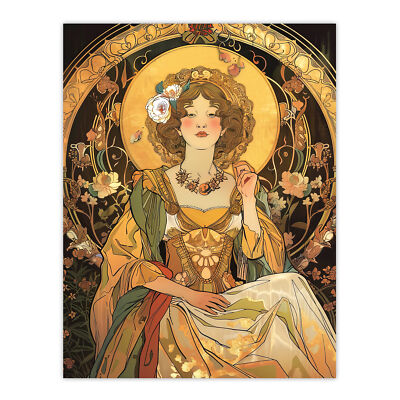 Alphonse Mucha Stil Frau Floral Jugendstil Wandbild Poster Druck