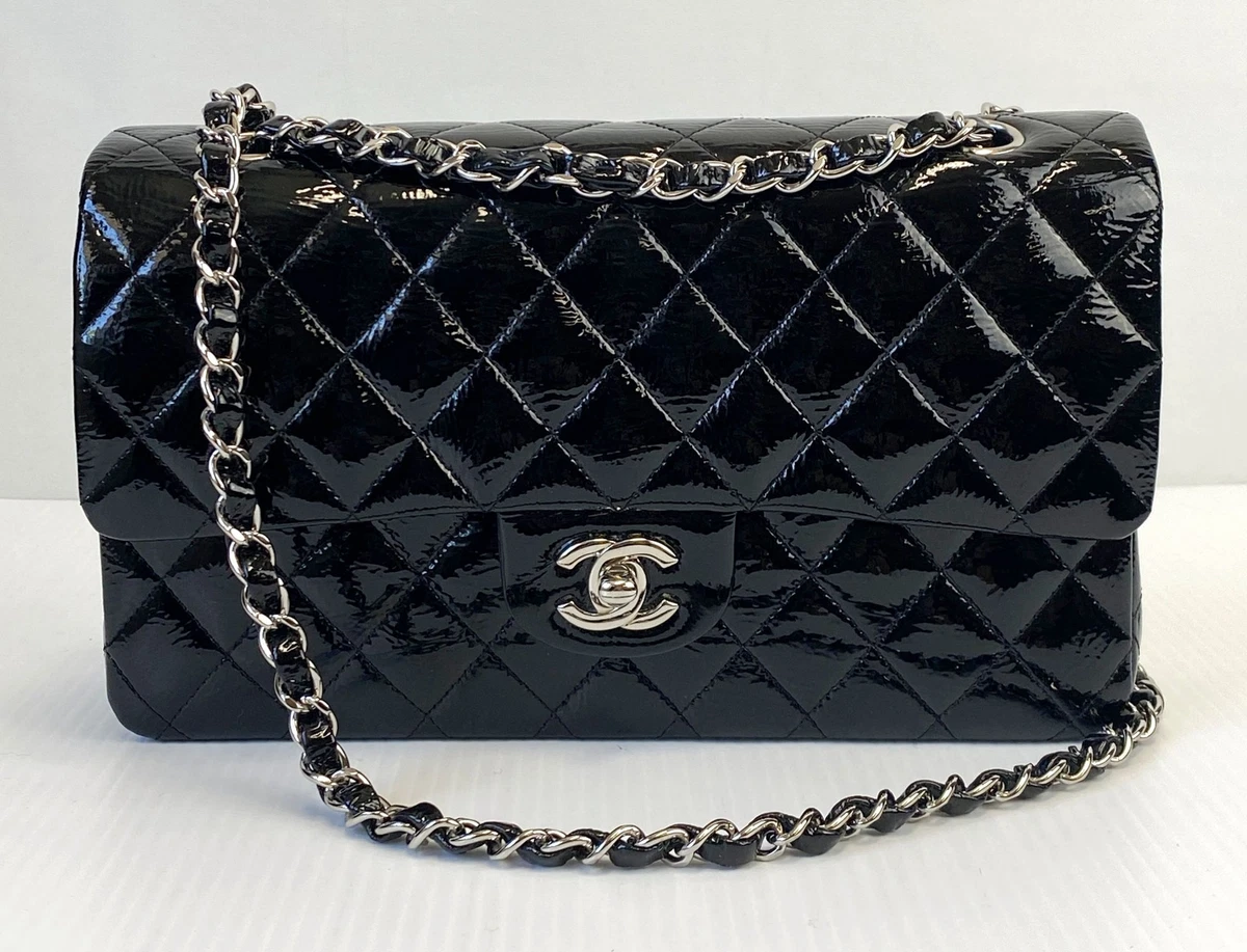 classic CHANEL medium double flap patent leather 2.55 shoulder bag