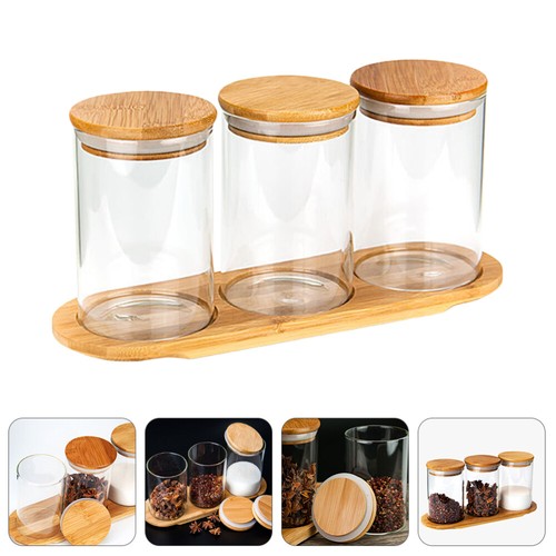 Seasoning Bottle Storage Tank Bamboo Food Containers Glass with Lids