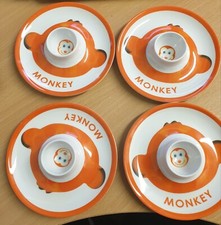 Niños Junior Desayuno Novedad Huevo Taza Plato con Diseño Mono Naranja x4 NUEVO