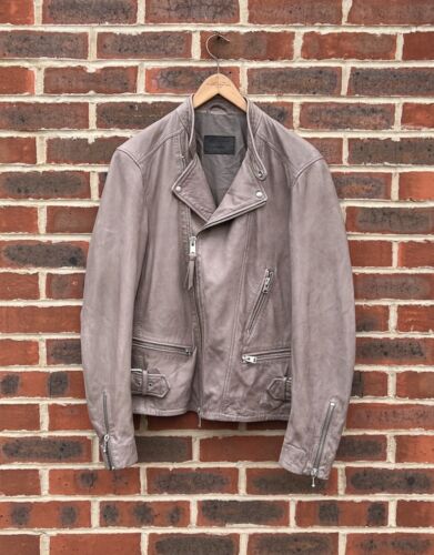 All Saints GIBSON Leather Biker Jacket MEDIUM Grey Mens Bomber Moto AllSaints - Picture 2 of 20
