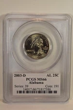 2003-D Alabama State Quarter PCGS MS66 Business Strike In  State Flag Holder