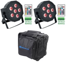 2 Rockville BATTERY PAR 61 Rechargeable RGBWA UV DMX DJ Wash Lights Remotes Bag