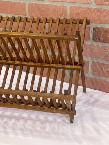 Bamboo Dish Rack 16 Slots| Wooden Dinner Plates Bowls Drainer Stand Dryer - Picture 4 of 9