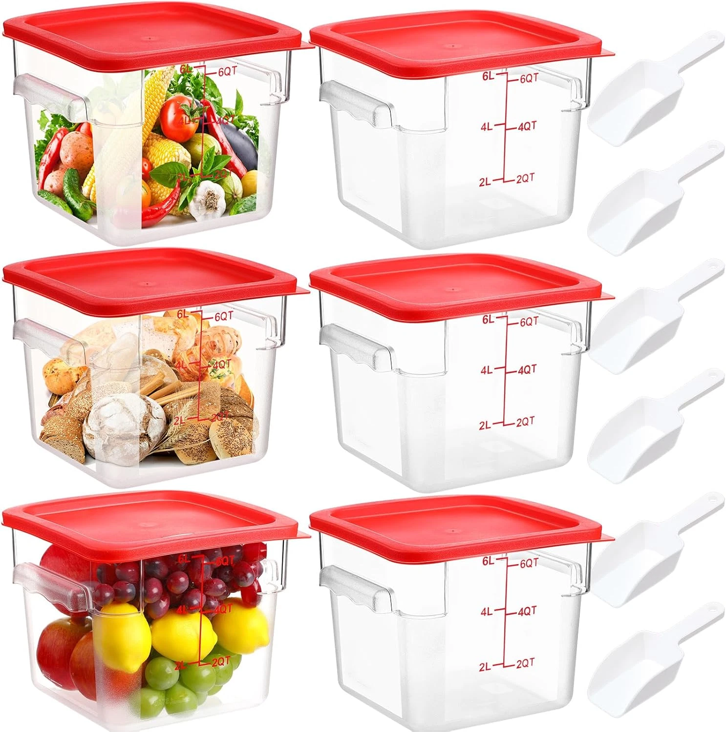 6 Sets Red 6 Quart Food Storage Containers with Lids & Ice Scoops for Kitchen
Opens in a new window