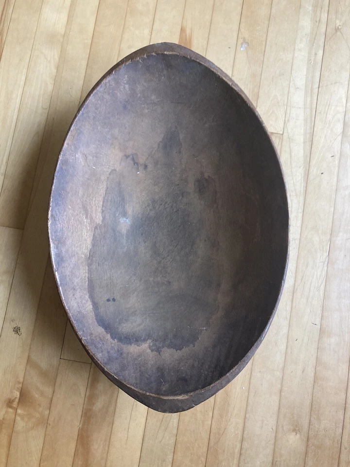 Unique Large 23” Antique primitive wooden 19th C Elliptical Shape Dough Bowl - Image 2 of 4
