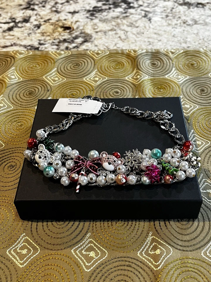 NEW Betsey Johnson Holiday Baubles Charm 16”-19” Bib Necklace - Image 2 of 4