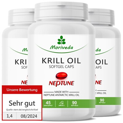 MoriVeda NEPTUNE Krillöl Kapseln I mit 100% antarktischem Krill Öl I 3x90 Kapsel