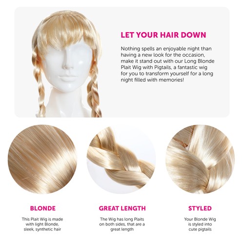 LONG BLONDE PLAITED WIG LADIES OKTOBERFEST BAVARIAN PLAIT PIGTAIL BEER MAID - Picture 2 of 7