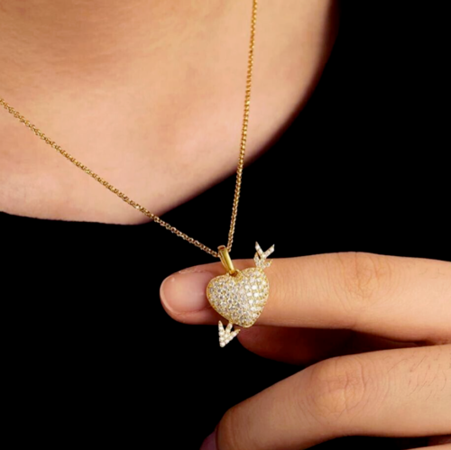 14K Yellow Gold Plated 1.00 Ct Heart Shape Moissanite Ladies Pendant Free Chain - Picture 1 of 8