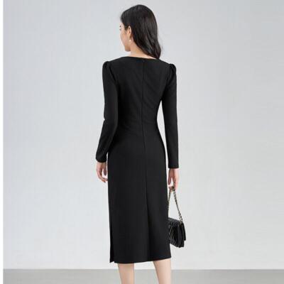 Elegant Women's Autumn Back Zipper Formal Party Cocktail Midi Dress Long  Sleeve | eBay