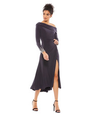 New MAC DUGGAL FOLDOVER LONG SLEEVE JEWELED CUFF MIDI DRESS In Black Sz 14