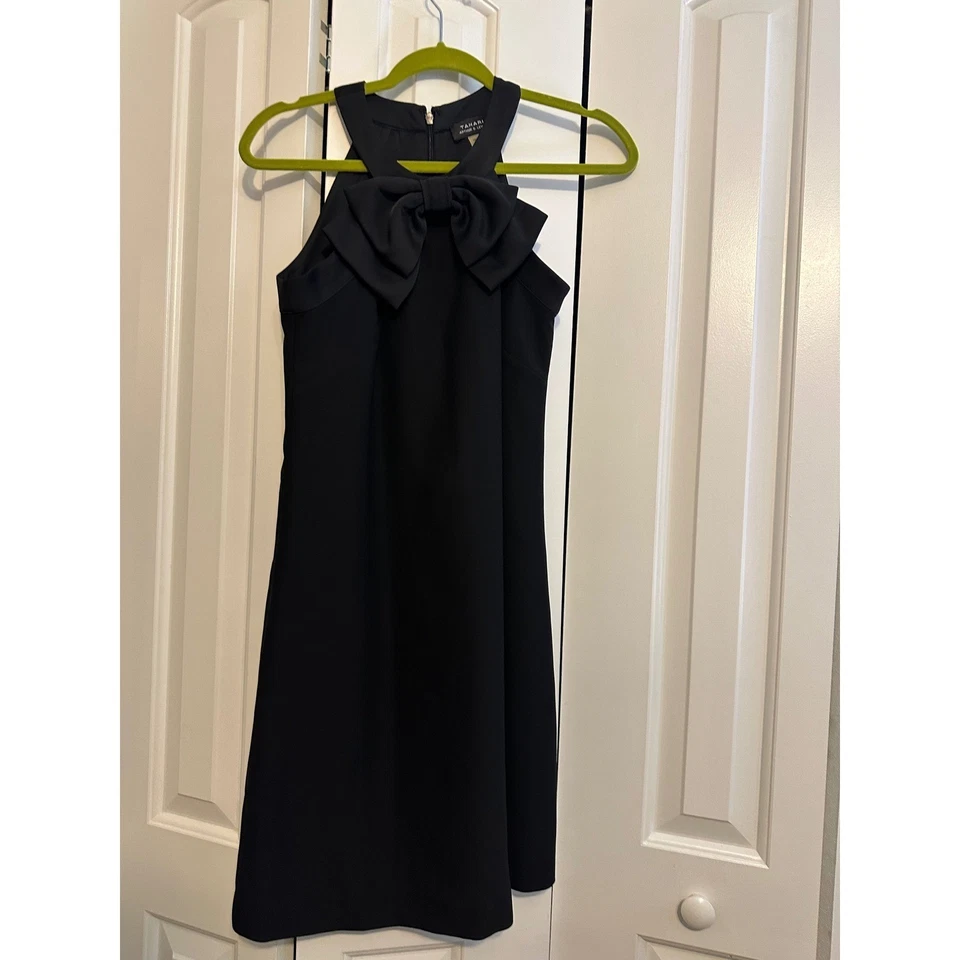Vestido Tahari ASL Negro Halter Cuello Lazo Fiesta Cóctel Carrera Mujeres NUEVO 2 Foto 3 de 4