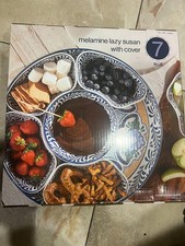 Melamine Lazy Susan With Cover 7 Piece Blue N...