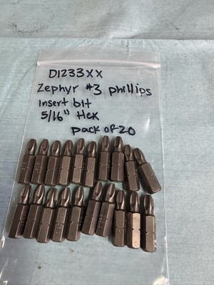 D1233XX Zephyr  # 3￼  Screwdriver insert Bits 5/16 Hex Pack Of 20