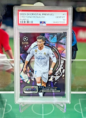 2023-24 Topps Crystal Premium UEFA #1 Cristiano Ronaldo Purple /99 PSA 10 Gem