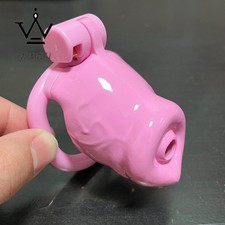 Male Realistic Doggie Chastity Cage Device Men Pink Resin Lock Belt with 4 Rings