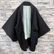 Vintage Japanese Kimono Haori Jacket Black Floral Accent Retro Cardigan women