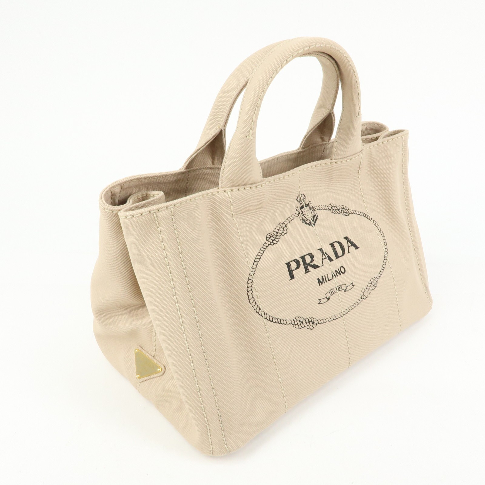 PRADA Canapa Triangle Logo 2Way Tote Hand Shoulder Bag Beige B1877G Used F/S thumbnail 4