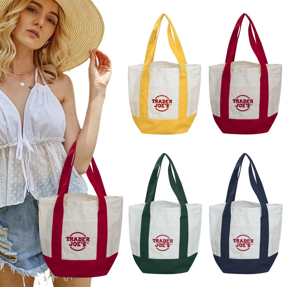 TRADER JOE'S 2025 Trader Joe’s Limited Pastel Embroidered Canvas Tote Bag 4 Colors