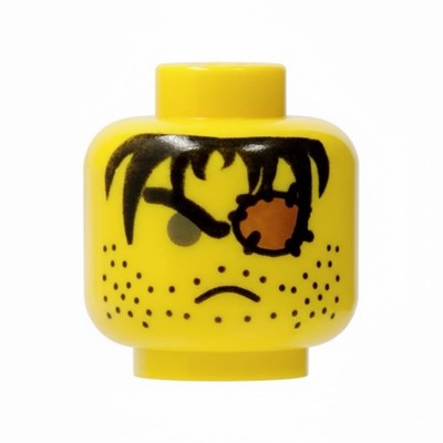 Lego Yellow Minifigure, Head Male Eye Patch, Frown, Stubble