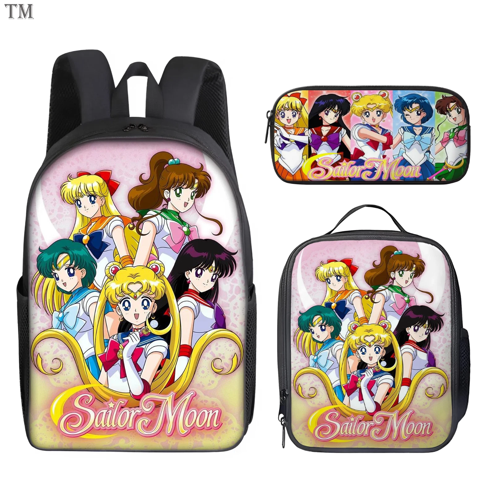 Sailor Moon 3-Piece Backpack Set Kids School Bag Lunch Box Pencil Case