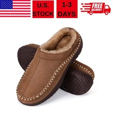 Men's Memory Foam Moccasin Slippers Warm Plush Indoor Outdoor House Shoes Gift