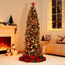 Pre-Lit Slim Pencil Artificial Christmas Tree,Warm White LED Lights,9 Modes,Home