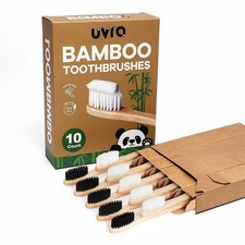 uvra Bamboo Toothbrushes for Adults 177x14mm - 10 Pack Eco-Friendly, Biodegra...