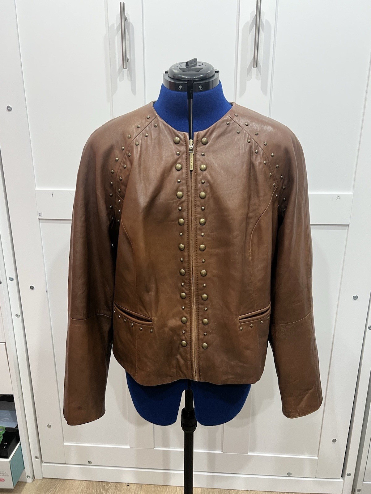 Preston & York Lambskin Leather Jacket Studded Brown Moto Women’s XL