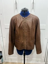 Preston & York Lambskin Leather Jacket Studded Brown Moto Women’s XL