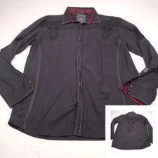 Roar Signature Edition Shirt Mens 2XL Black Red Cuff Embroidered Western Gothic