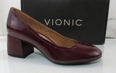 Vionic Carmel Dress Block Heel Pumps Comfort Crimson Patent Size 8.5