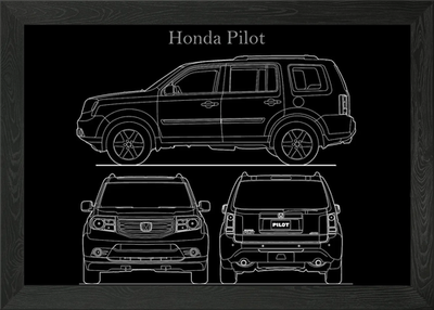 #ad Honda Pilot 2013 Blueprint Framed Wall Art Poster Canvas Print Picture GBP 8.99