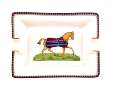 Hermes Mini Ashtray Japanese Ceramics Horse Pattern White Multicolor – Used