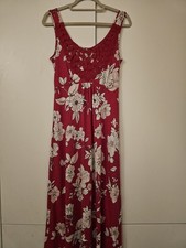 Dickens & Jones Red Floral Maxi Dress UK 12 Crochet Neck Tie Waist Summer